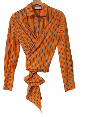 Weili Zheng Orange Striped Long Sleeve Top